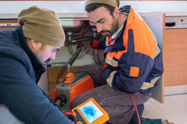 Plumbers Checking Kitchen Sink Pipe With Video Borescope Inspection Camera